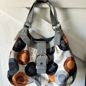 Coach Gray and Black Shoulder Bag with Geometric Pattern